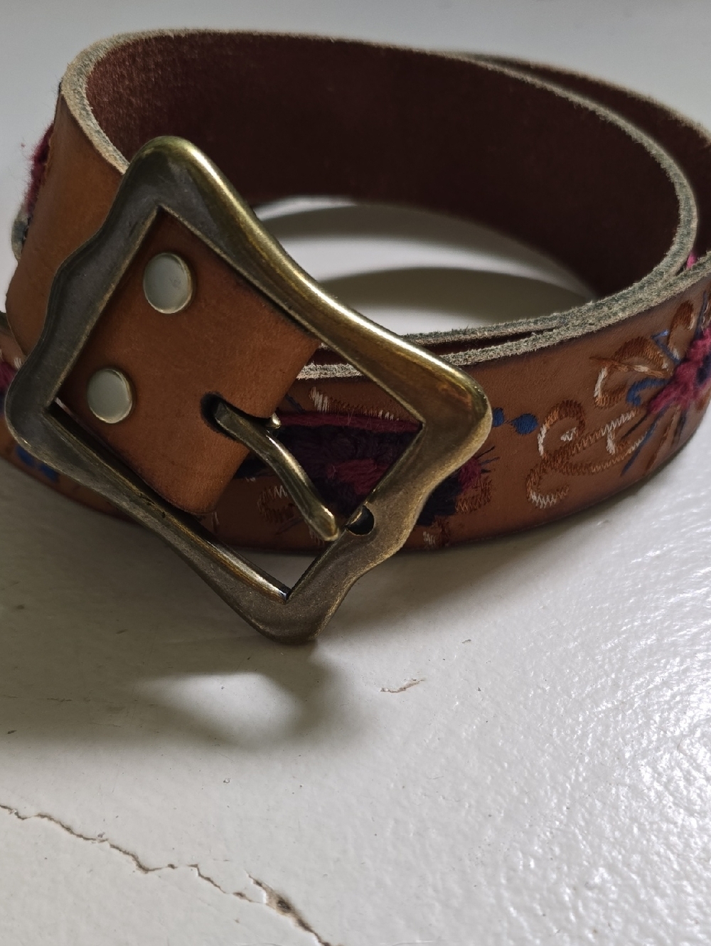 Women's Lucky Brand Embroidered Leather Belt XL Made In India